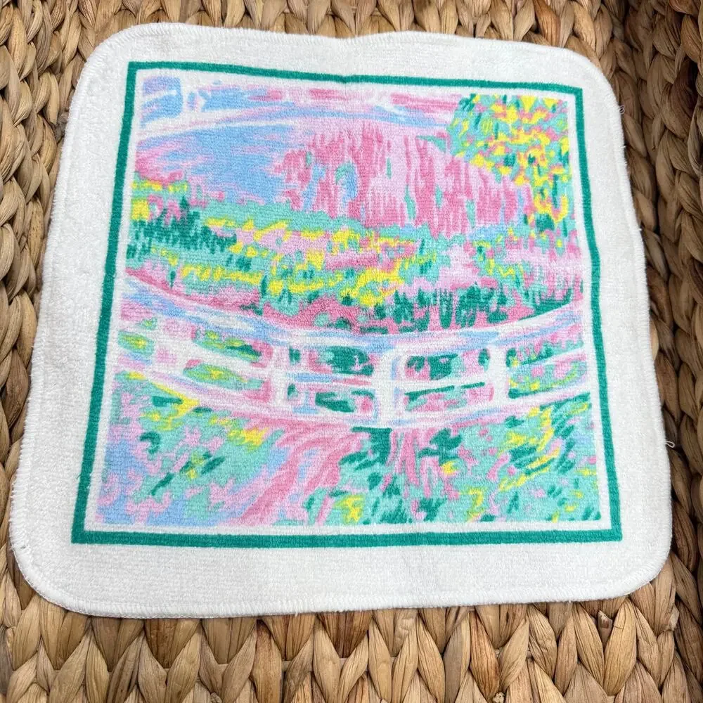 Vtg Hilasal Monet Water Lilies Japanese Bridge Cotton Decorative 2 Wash Cloths
